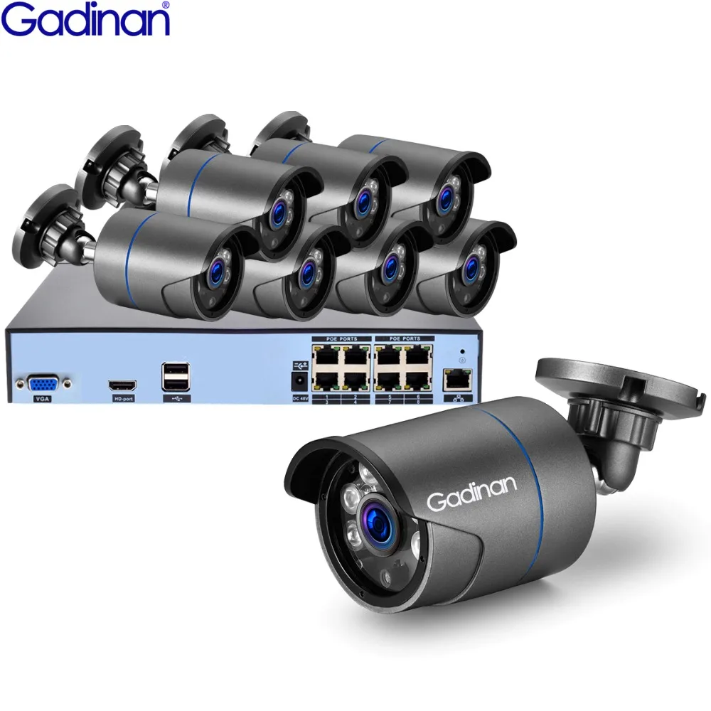 

GADINAN 8CH POE NVR Kit H.265 4MP CCTV Camera System 8pcs Outdoor Metal 4.0MP IP Camera 25fps Real Time Security Set XMeye APP