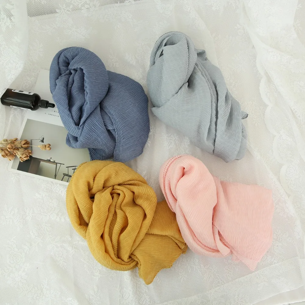 

2018 Fashion Crinkle Scarves And Shawls Women Plain Color Crumple Trendy Wrap Hijab Wholesale 10pcs/LOT Free Shipping