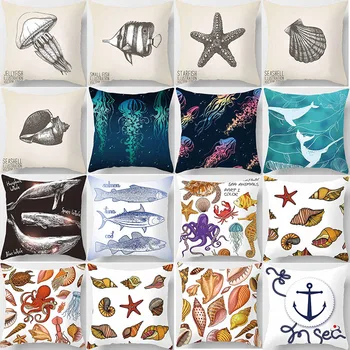

Hot sale sea fishes pillow case men women girls ladies square pillow cases high definition pillow cover 45*45cm