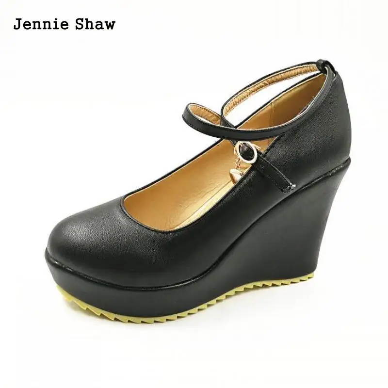 

2018 women's spring autumn sweet cute platform wedges round toe high heels large size shoes