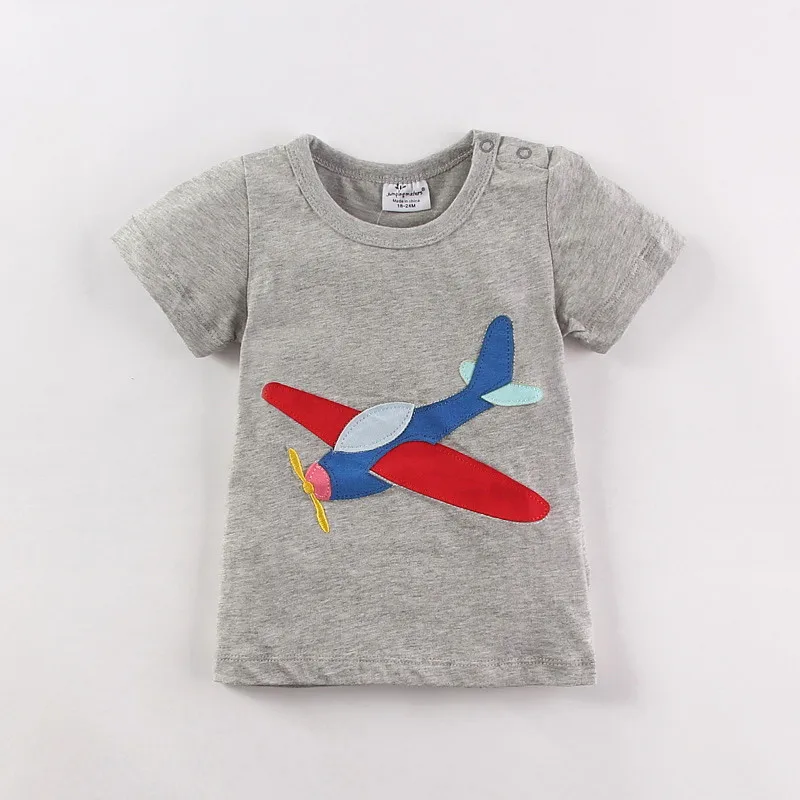 

Jumping meters aircraft applqiue T shirts baby boys clothing summer fashion kids cartoon clothes tees cotton retail t shirt boy