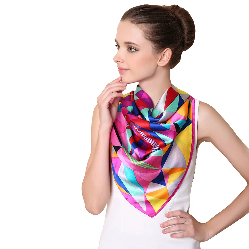 

Classic Square Colorful 100% Silk Women Scarf Spring Lattice Echarpe Smooth Summer Wrap Satin Shawls Neckerchiefs