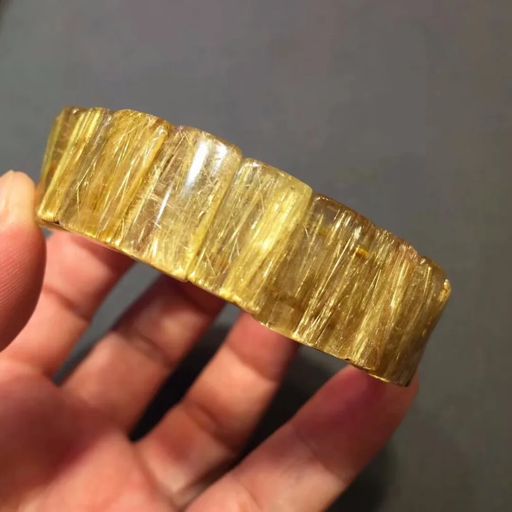 

Top Quality Natural Certificate Genuine Gold Rutilated Quartz Crystal Rectangle Beads Jewelry Stretch Charm Bracelets 17x10mm