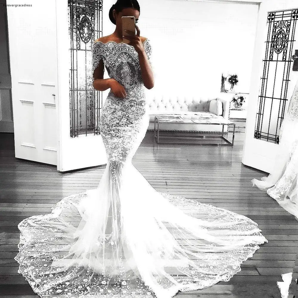 

New Arrival African Arabic Long Sleeves Wedding Dress Mermaid See Through Garden Country Church Bride Bridal Gown Custom Made