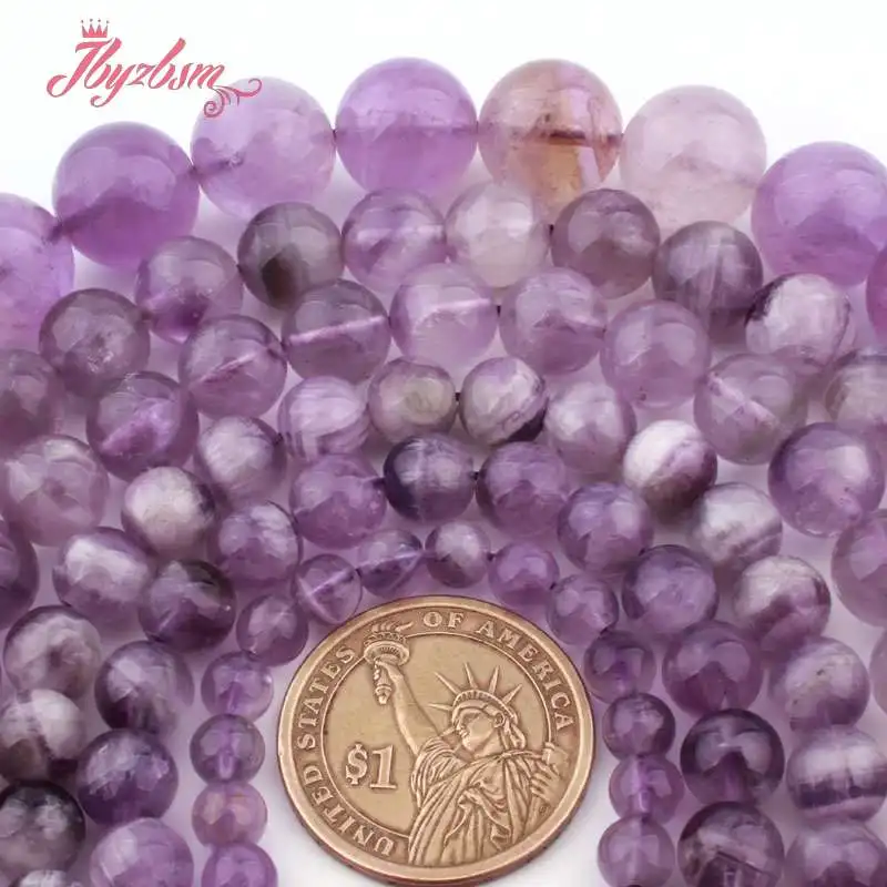 

6,8,10,12,14mm Round Light Dream Amethysts Crystal Natural Stone Bead For DIY Necklace Bracelat Jewelry Making 15" Free Shipping