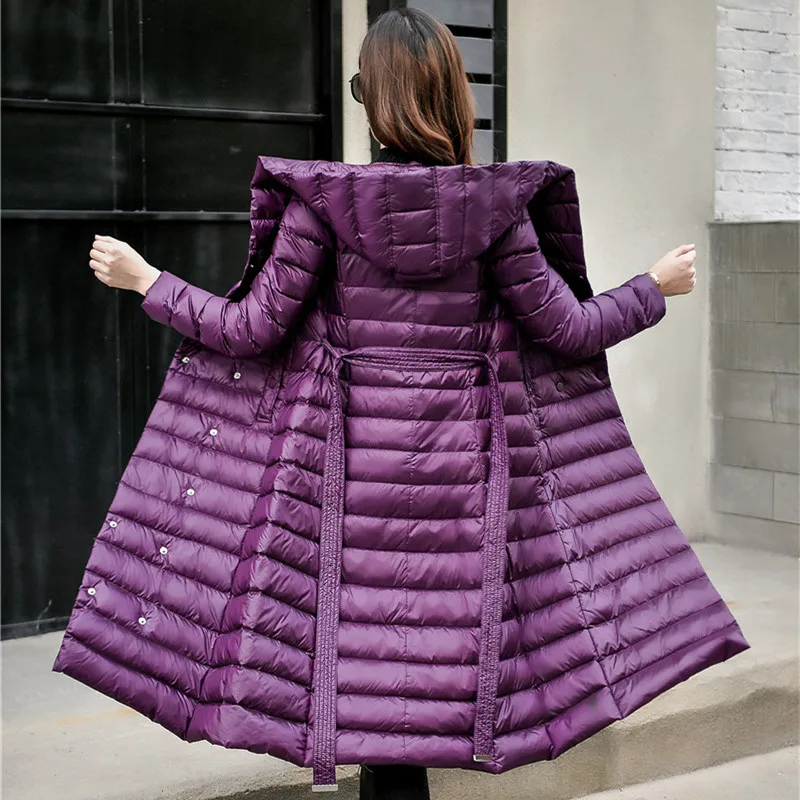2018 Down Jacket Female Vintage A line Overcoat Ultralight Winter Down Coat Women Long Warm Parka With Belt 2018 Down Jacket Female Vintage A line Overcoat Ultralight Winter Down Coat Women Long Warm Parka With Belt