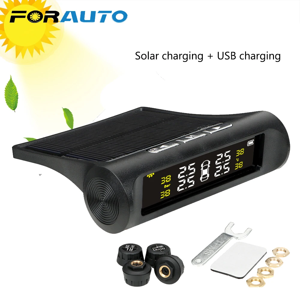 

FORAUTO Car TPMS Tyre Pressure Monitoring System Digital LCD Display Auto Security Alarm Systems Tyre Pressure Solar Power