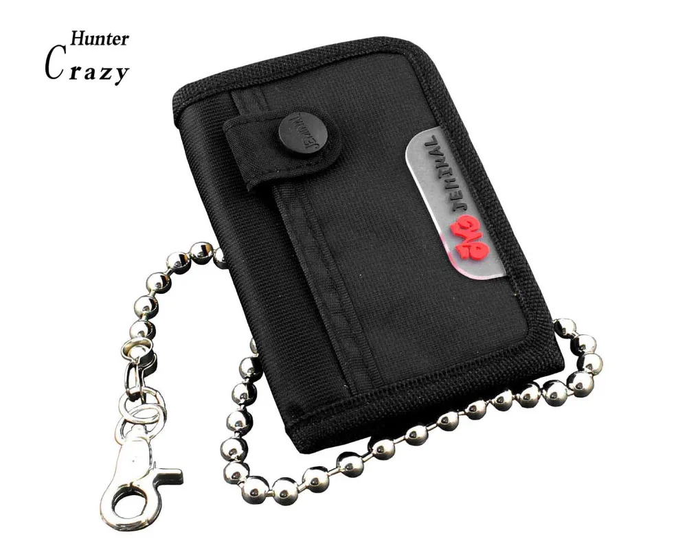 

Mens Boys Biker studded Casual Canvas Trifold Wallet Purse With Security Chain