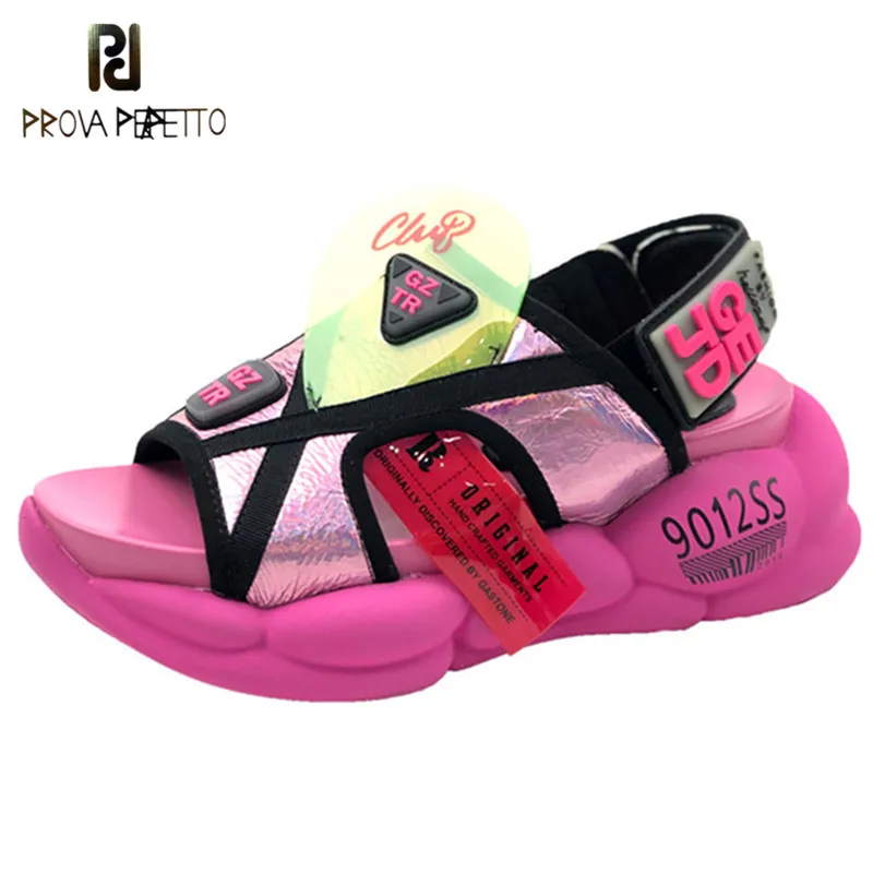 

Prova Perfetto PVC Mixed Color Wedges Sandals Casual Women's Shoes Genuine Leather Peep Toe High Platform Sandalias Mujer 2019