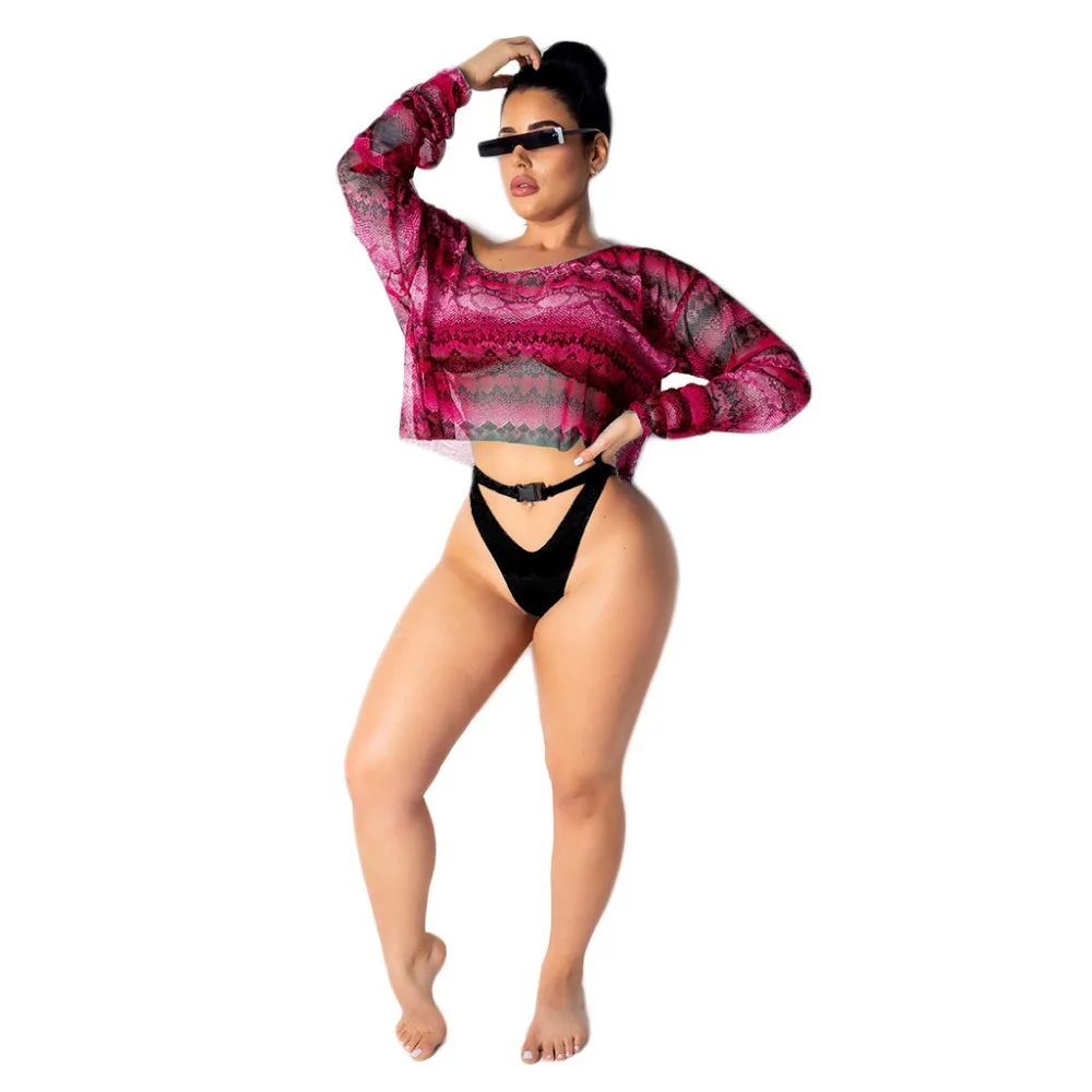 

Women Sexy Tops T-shirt Loose O-Neck Long Sleeve Snake Floral Print Beach Women Casual T-shirt Tops Tees 2019 New Hot Sale