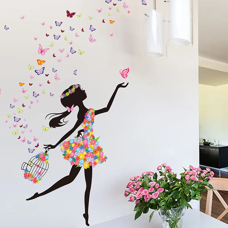 Butterfly Dancing Girl Wall Sticker Flower Vinyl DIY Girl 