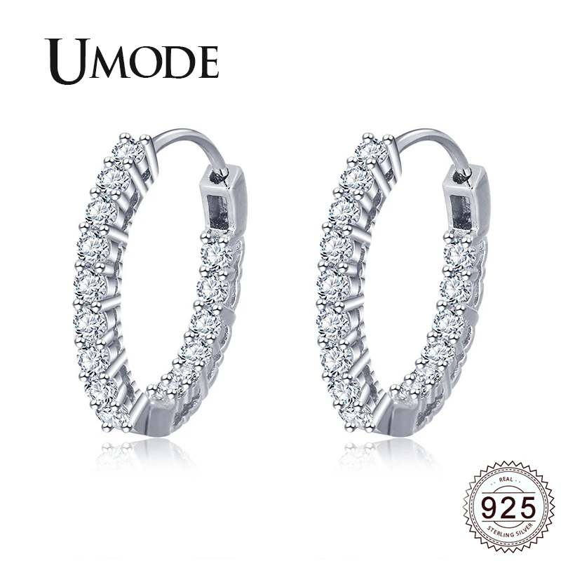

UMODE Huggie Round Circle 925 Sterling Silver Earrings Girls Engagement Silver Hoops Earrings for Women Fine Jewelry ULE0389