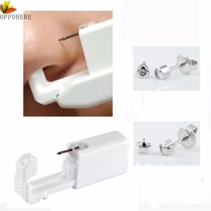 

OPPOHERE Disposable No Pain Safe Sterile Ear Stud Piercing Gun Kit Nose Stud Piercing Tool Kit Build In Steel Stud Earring Star