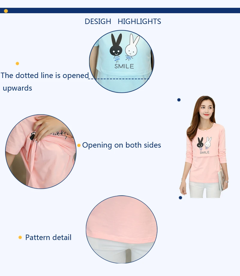 Забавные футболки для беременных с рисунком улыбающегося кролика; Одежда для беременных с длинными рукавами; одежда для кормления с круглым вырезом; топ для кормления грудью