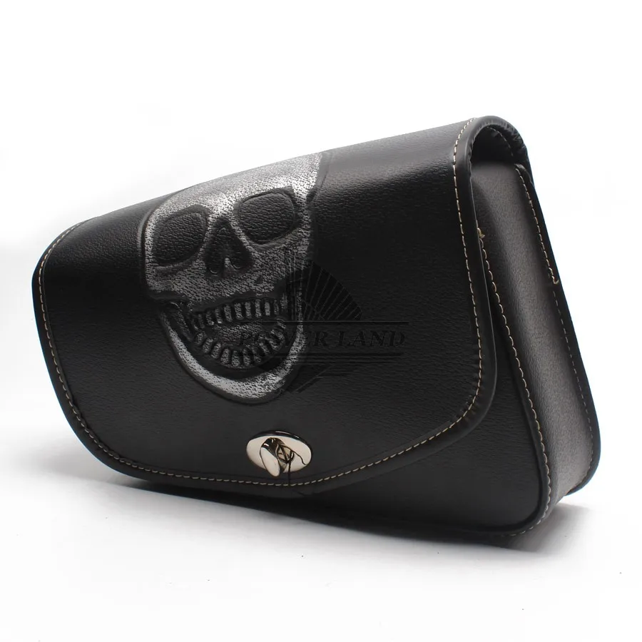 

1pcs Motorcycle Black PU Leather Skull Logo Tool Bag Luggage Saddle Bag Left Side For Harley Sportster XL883 1200 Honda Suzuki
