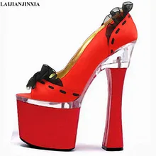 LAIJIANJINXIA/весенне-осенняя женская обувь на платформе из искусственной кожи с открытым носком; обувь для ночного клуба на высоком каблуке 18 см; обувь для танцев; Свадебная обувь