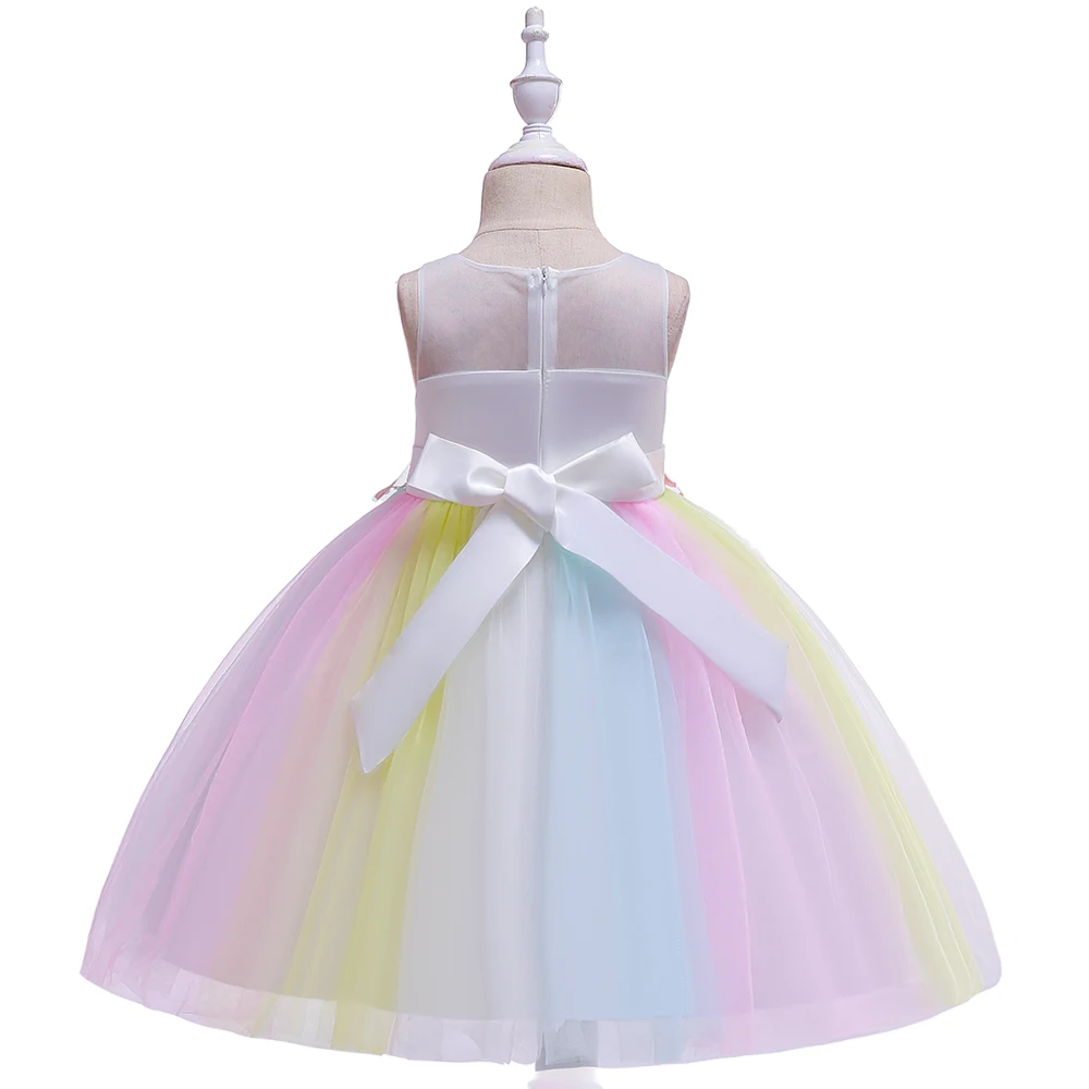 Свадебные платья для девочек, цветастое Сетчатое платье-пачка с бантом, праздничное платье принцессы для девочек-подростков официальная одежда для маленьких девочек, L5137
