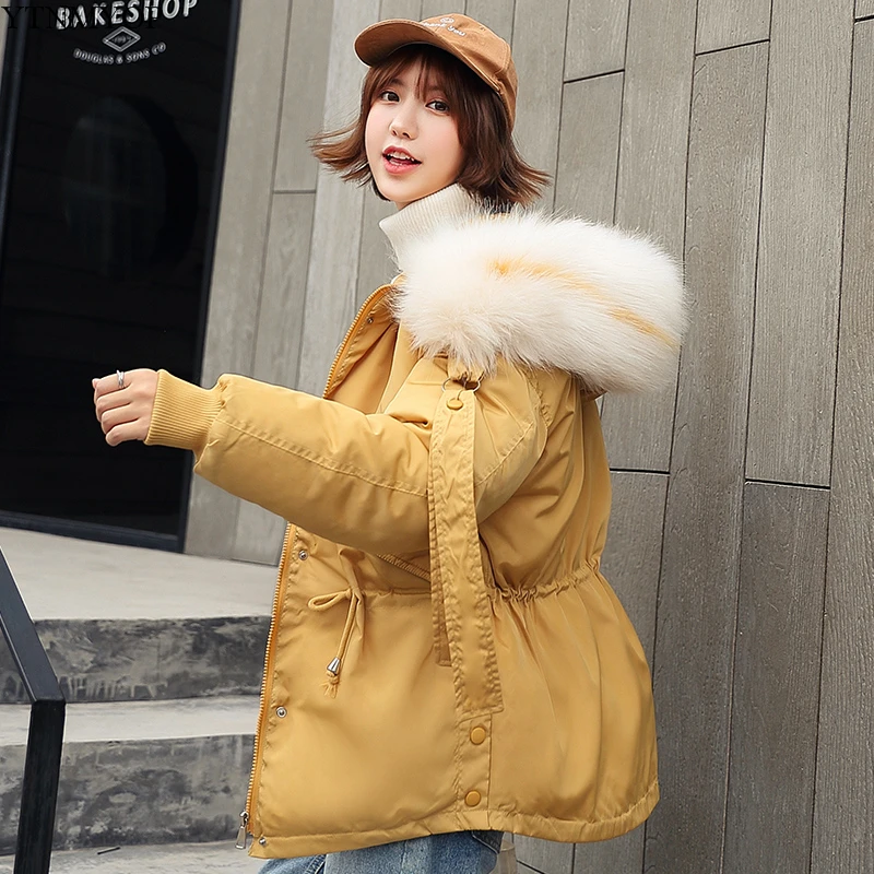 YTNMYOP Large Fur Collar Winter Coat Women Hooded Parkas Short Cotton Padded Jacket Coat Thickening Warm Wadded Jacket Female