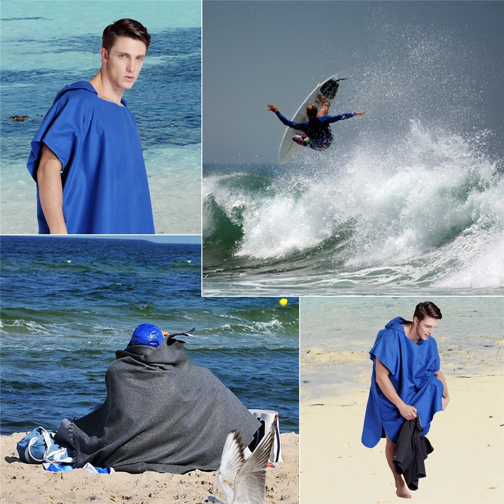 Zipsoft Microfiber Hooded Poncho Towel Beach Towel Bathrobe Absorbent Quick drying Easy for Changing Cloth