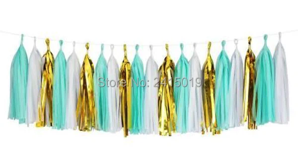 Mint White Gold Mylar Tassel Garland Banner Party Decoration Wedding Paper-1