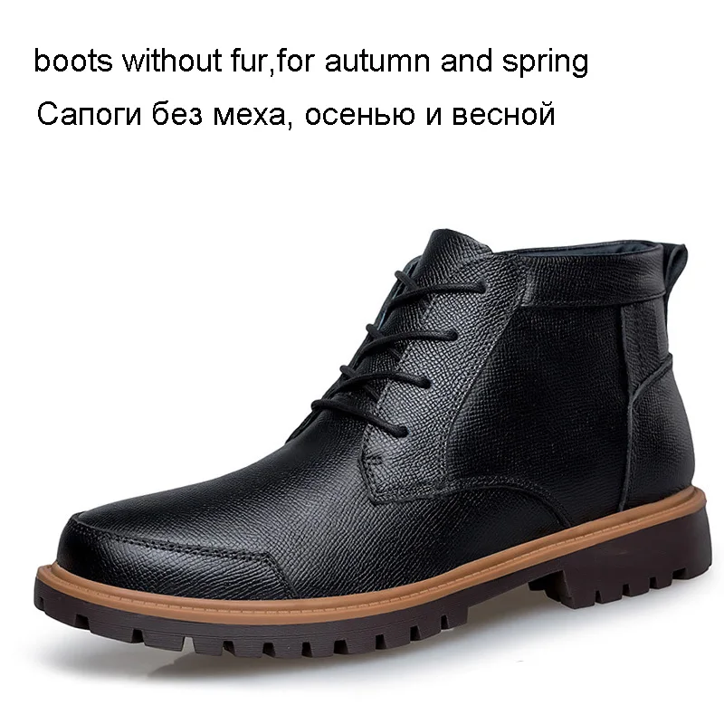 Reetene/; сезон осень-зима; Плюшевые Мужские ботинки в стиле ретро; удобная брендовая Повседневная обувь; зимние ботинки из натуральной кожи; Zapatos De Invierno - Цвет: Black no fur