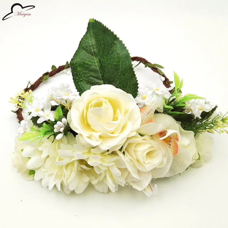 Роза для подружки невесты цветочный венок искусственный цветочный венок на голову для волос Цветочная головная повязка, аксессуары для волос цветок Гирлянда для свадьбы - Цвет: Phalaenopsis white