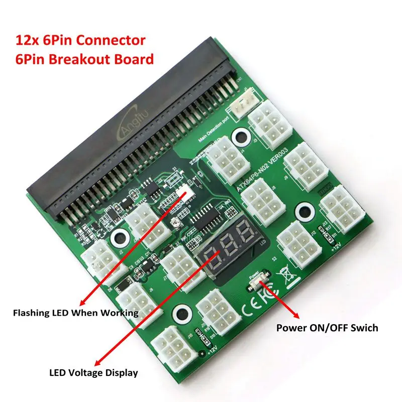 Коммутационная плата для сервера блока питания PCI-E 6Pin с портом 12x майнинга. |