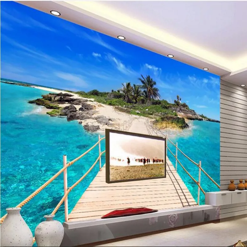 

wellyu Custom large - scale murals Hawaii small island wooden bridge 3D TV background wall wallpaper papel de parede