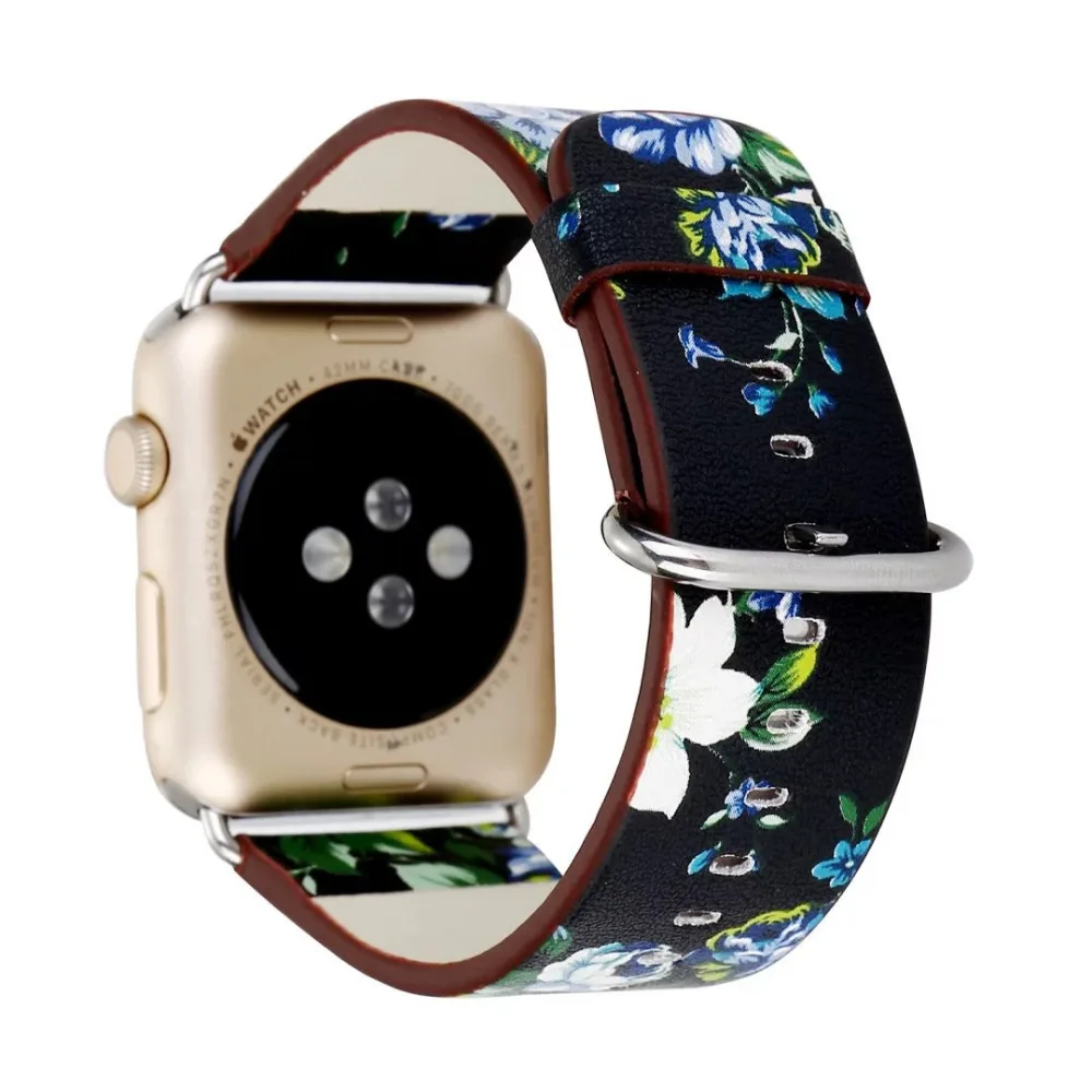 Кожаный ремешок с цветами для Apple Watch band 42 мм/38 мм correa iwatch 5 4 3 2 1 Цветочный браслет с принтом браслет ремешок для часов