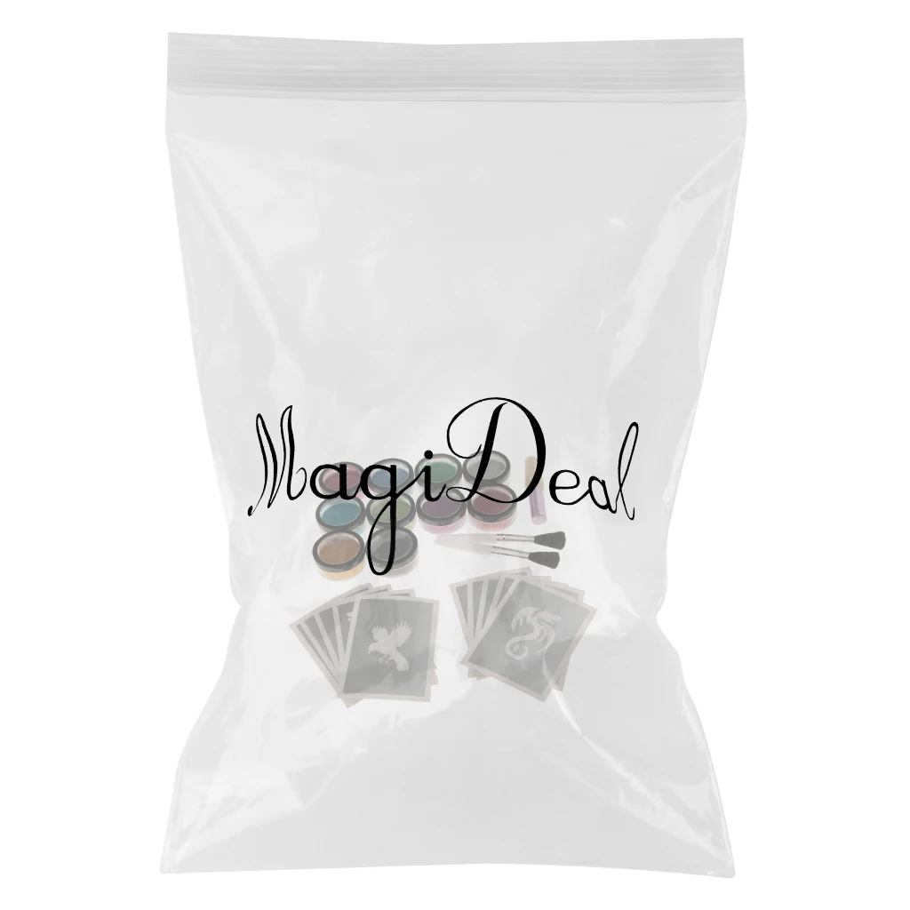 MagiDeal Temporary Body Art Face Paint Shimmer Glitter Powder Tattoo Stencils Brushes Tattoo accesories