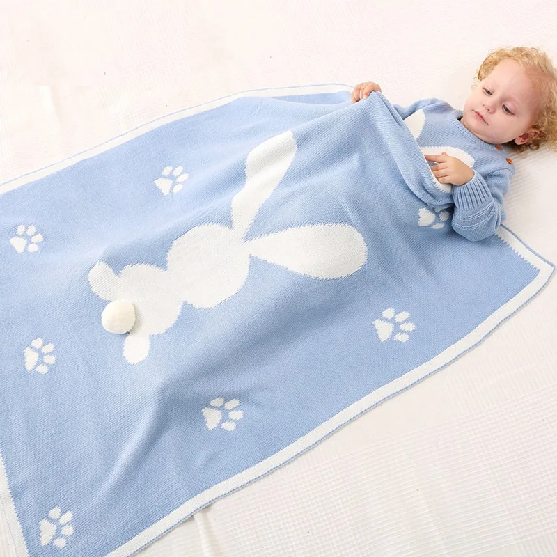 Трикотажные детские одеяла для новорожденных милый большой кролик уха мягкое теплое одеяло вязаная пеленка детское банное полотенце