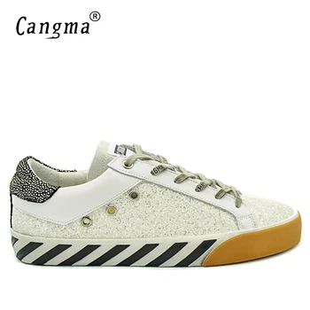 

CANGMA Italian Casual White Sneakers Sequined Leather Mens Shoes Spring Autumn Vintage Breathable Leisure Shoes Male Scarpe Uomo
