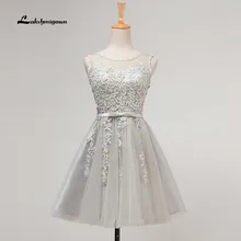 Reizvolle Appliques Friesen Lace Kurze Brautkleider 2016 Oansatz Knielangen Robe De Cocktail Prom Kleider