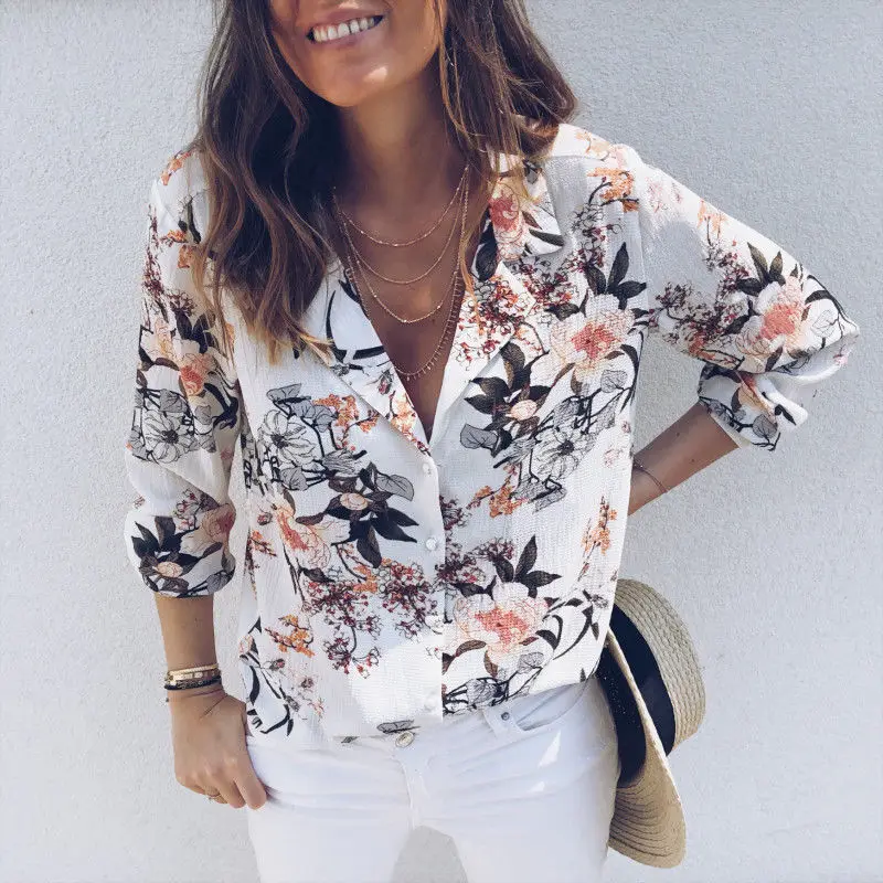 

Fashion Casual Womens Tops and Blouses Elegant Long Sleeve V neck Floral Harajuku Shirt Ladies Boho Summer Dames blusa feminina