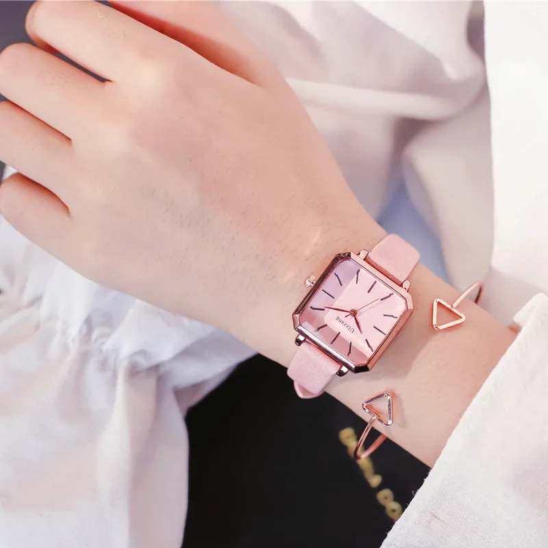 

JS Female Rectangular Quartz Wristwatches Retro Women Watches Soft Leather Band Ladies Wrist Watches For Women Montre Femme
