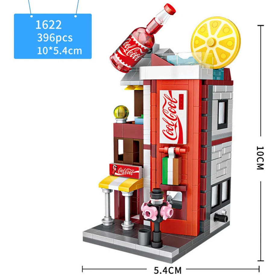 Забавный вид на улицу города мини-блок колы торт магазин музыкальный инструмент магазин книжный магазин строительный конструктор развивающий игрушки для детей подарок