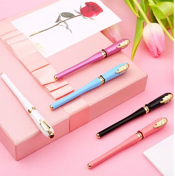 

Exquise Leaf Design Gold Clip Elegant Extra Fine Financial Fountain Pen Hooded Nib Ink Pens The Best Christmas Gift for Lady
