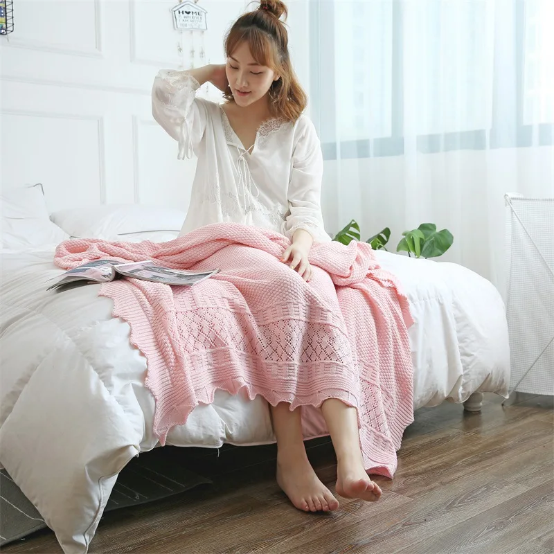 

Soft Pink Knitted Blanket on for Sofa Couch Travel/Bed Cover /Car Decorative Portable Plaids Aircondition Bedspread Throw Lace