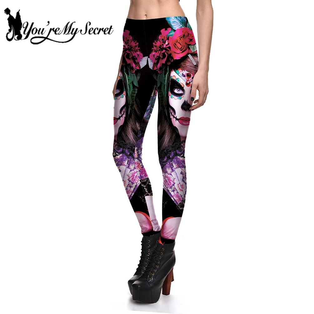 

[You're My Secret] 2019 New Leggins Halloween Skull Girl Digital Print Women's Leggings Fantastic Gothic Style Cute Ankle Pant