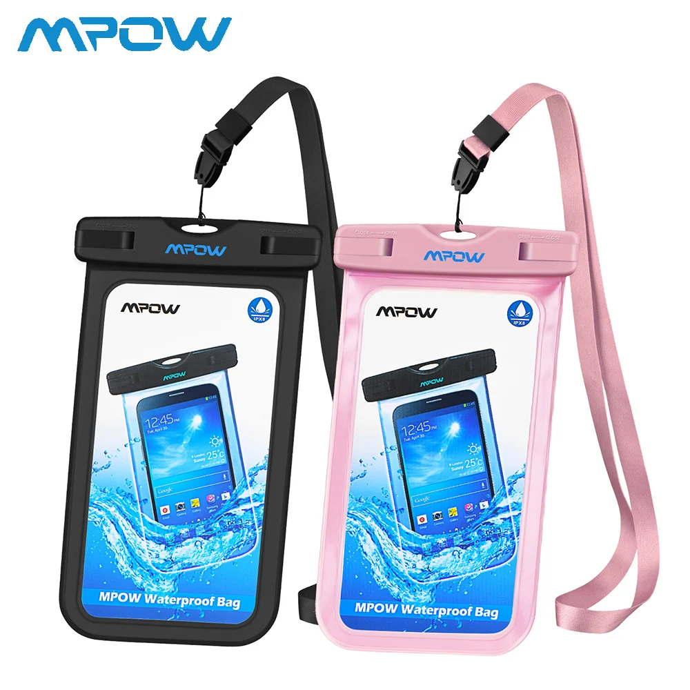 

2Pcs Mpow IPX8 Waterproof Phone Bag Case Pouch 6 inch Crystal Clear Window Underwater Cellphone Dry Bag for iPhone for HTC