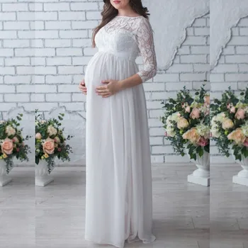

Womens Pregnants Dress Long Sleeves Lace Photography Props Maxi 2019 Maternity Gown Robe De Grossesse Ropa Premama Embarazadas