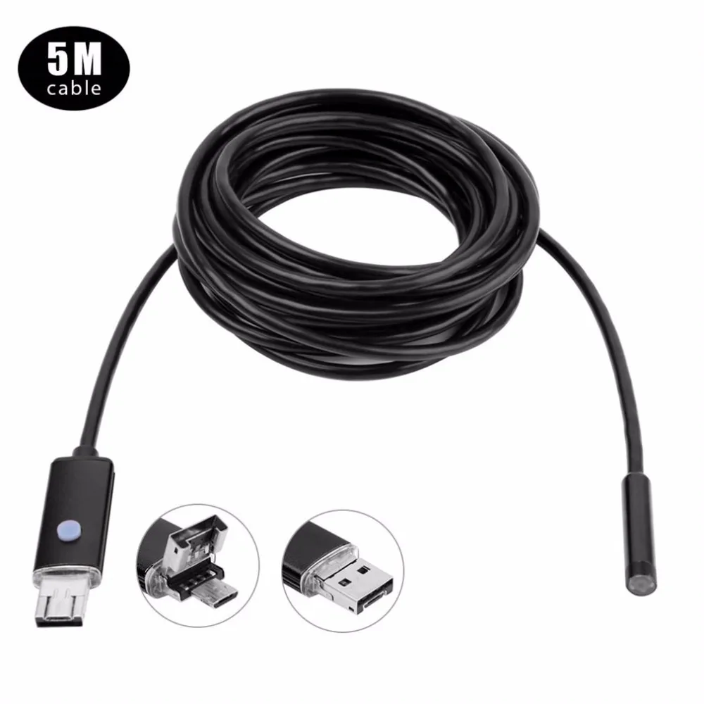 5m 5.5mm Lens 2 IN 1 Android/PC 720P HD Endoscope Tube Waterproof Snake Borescope USB Inspection Mini Camera With 6 LED 5m 5.5mm Lens 2 IN 1 Android/PC 720P HD Endoscope Tube Waterproof Snake Borescope USB Inspection Mini Camera With 6 LED