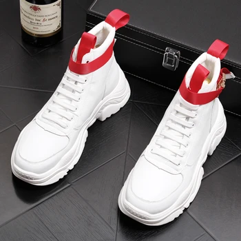 

new fashion men comfortable cow leather shoes young gentleman platform ankle boots brand design black white boot sapatos hombre