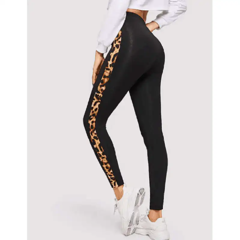 Черные элегантные современные Женские однотонные полосатые лосины с леопардовым принтом осенние женские брюки