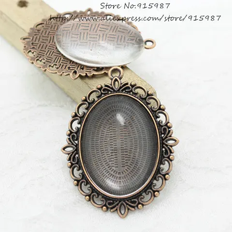 3set Antique Copper Metal Alloy Cameo Filigree 47*60mm(Fit 30*40mm) Oval Cabochon Pendant Setting+Clear Glass Cabochons 6D1057 | Украшения