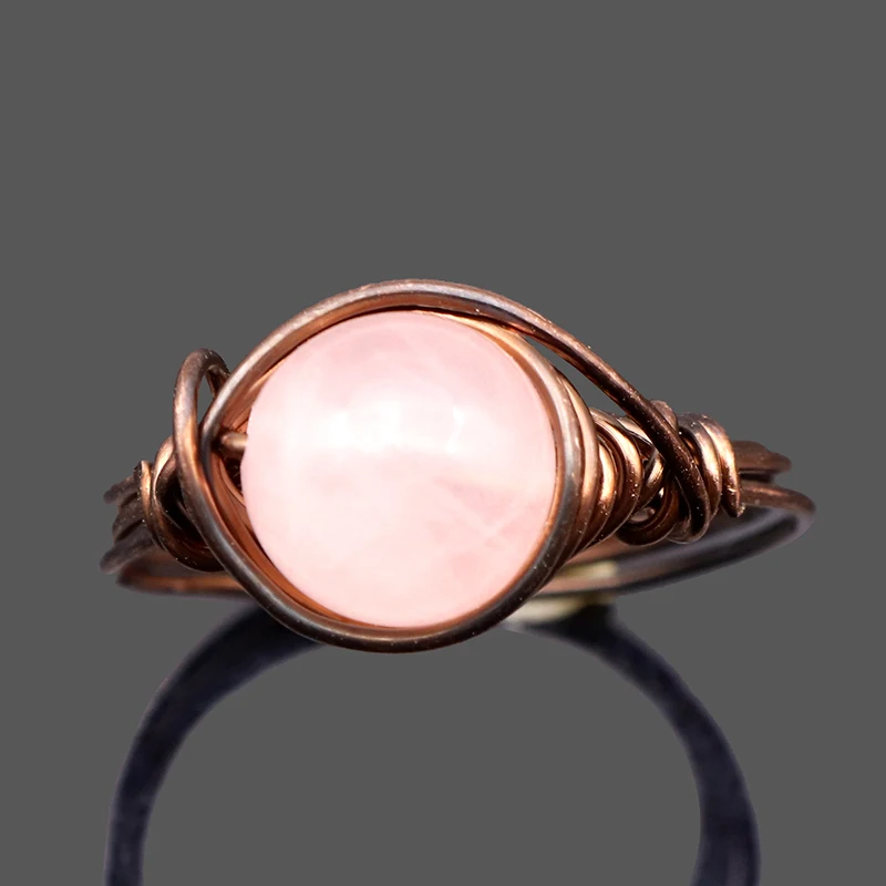 Бохо натуральный камень кольцо из розового золота цветной провод обернутые кольца для женщин опал кольцо рейки целебные модные ювелирные изделия 18 мм-19 мм