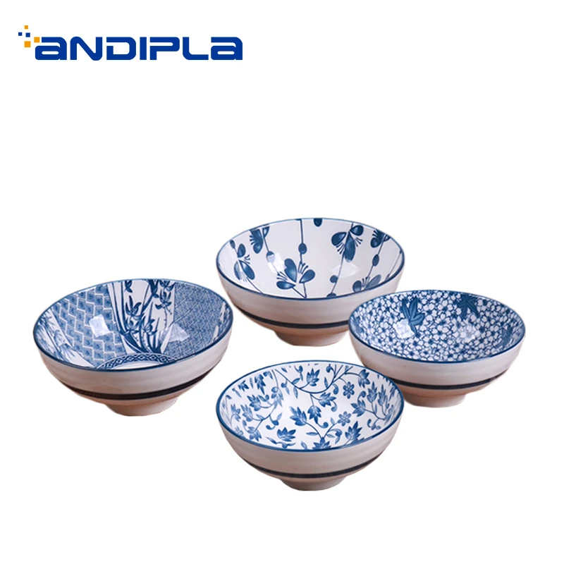 Ceramic Japanese Style Rice Bowl Handpainted Bowls Assorted Patterns