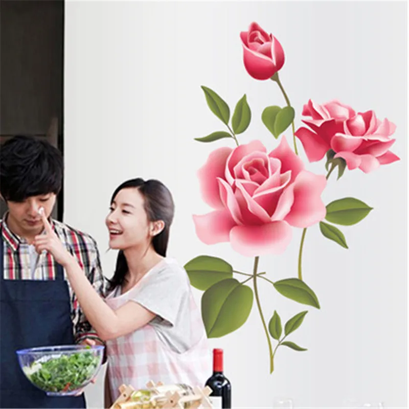 

Romantic Love Rose Flower 3D effect Wall Sticker Home Decor Living Room Bedroom flower Decals Mother's Valentine's Day gift