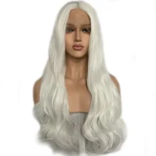 FANXITON, белый парик, синтетический парик для женщин, без клея, синтетические парики на кружеве, длинные волнистые парики для косплея, 26 дюймов