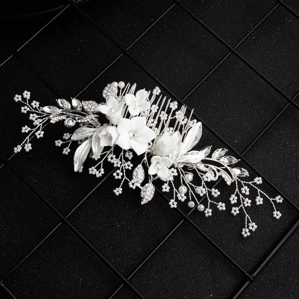 White Flower Silver Hair Combs  (4)